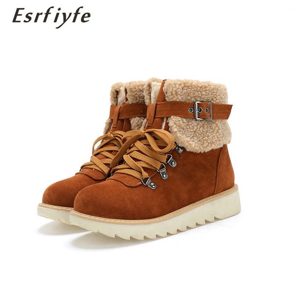 

esrfiyfe 2020 new snow boots thick heels round toe flock women winter boots warm fur plush insole ankle women shoes, Black