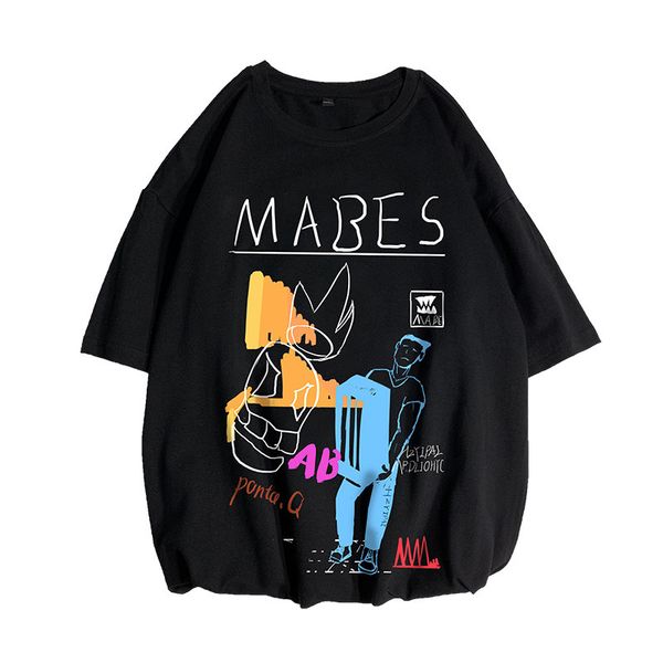 

short-sleeved t-shirt tide male korean couple loose fifth sleeve ins tide brand harajuku style short-sleeve summer wind, White;black