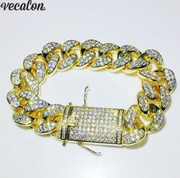 Vecalon Handgemachtes männliches Hiphop-Kettenarmband Micro Pave Diamond Cz Gelbgold gefüllte Hochzeitsarmbänder für Männer Party Rock Schmuck