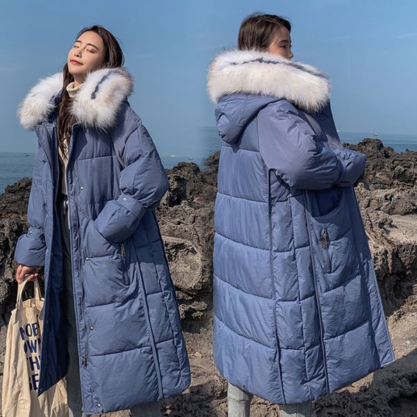 

new arrival oversize winter jacket women 2019 fashion thicken down padded jacket with fur collar hooded warm long coat outerwear, Black