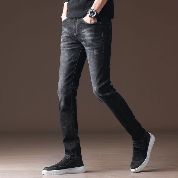 

2020 new spring men casual business jeans slim autumn straight slim fit black jeans stretch denim classic pants young man, Blue