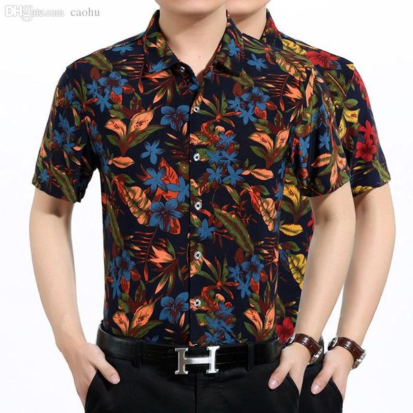

wholesale-men's short sleeve summer silk half sleeve shirt printing middle-aged father father big fashion silk shirt wholesale, White;black