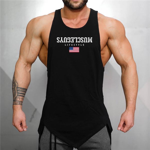 

muscleguys fashion cotton sleeveless shirts tank men fitness shirt mens singlet bodybuilding workout gyms vest fitness men, White;black
