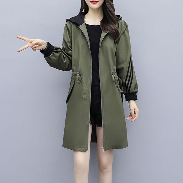 

осень длинное пальто 2019 для женщин моды тонкая ветровка женское пальто топы женские регулируемые талии пальто -5xl, Black