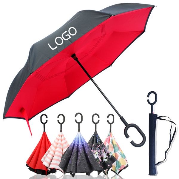 

windproof reverse umbrella new design 82 colors double layer inverted umbrellas c handle umbrellas for car printable customer logo r8423