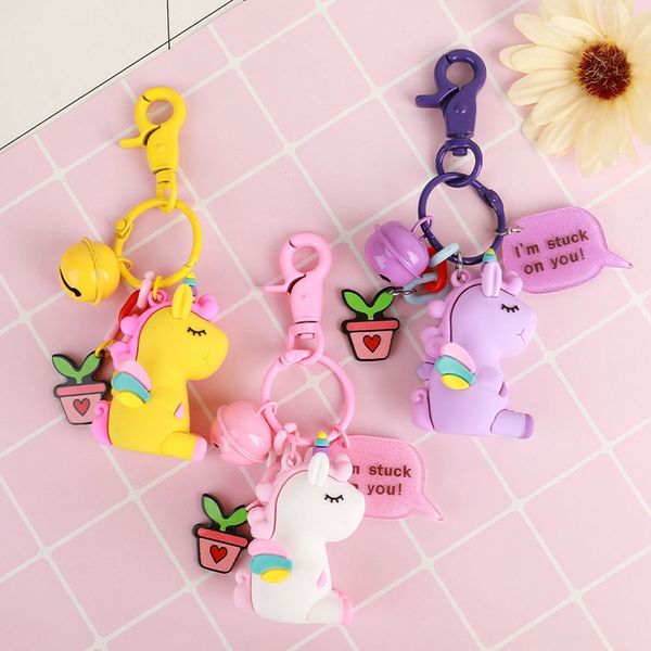 

1pcs new rainbow pvc animal unicorn keychain for men women bag ornament phone key chain porte clef keyring bag decoration, Silver