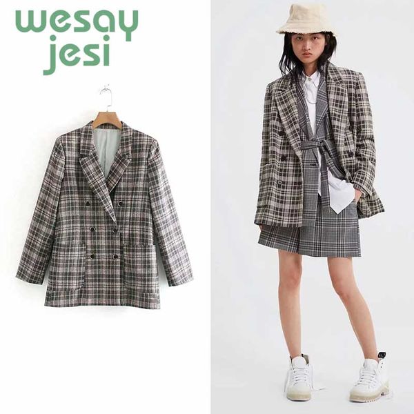 

women blazer pockets jackets female 2019 new retro suits coat plaid vintage blazer loose coat streetwear, White;black
