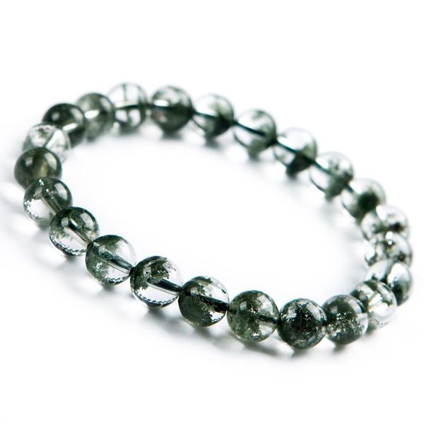 

genuine natural green phantom quartz 8.5mm crystal round beads stretch bracelet for woman and man, Golden;silver