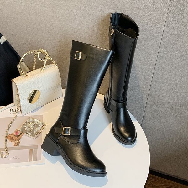 

black boots leather 2019 increase coarse wool with thin boots with overknee female