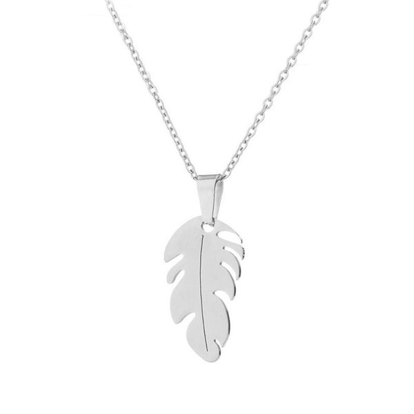 

1pc feather stainless steel pendant necklace simple leaf charms necklaces women girls kids fashion jewelry, Silver