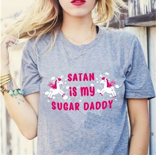 

kuakuayu-jbh satan girl t-shirt sugar daddy t shirt short sleeve 100 cotton women tshirt casual silver trendy ladies tee shirt, White