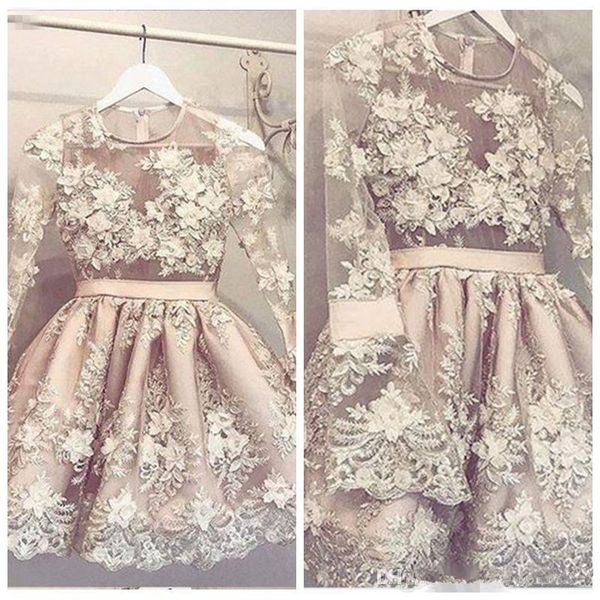 

sheer long sleeves short lace homecoming dresses 2021 custom o-neck formal party gowns graduations vestidos de soiree beaded prom dresses, Black