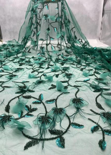 

newcoming 3d flowers mesh lace fabric 5yards african net tulle lace fabric with flowers beautiful appliqued ap153, Pink;blue