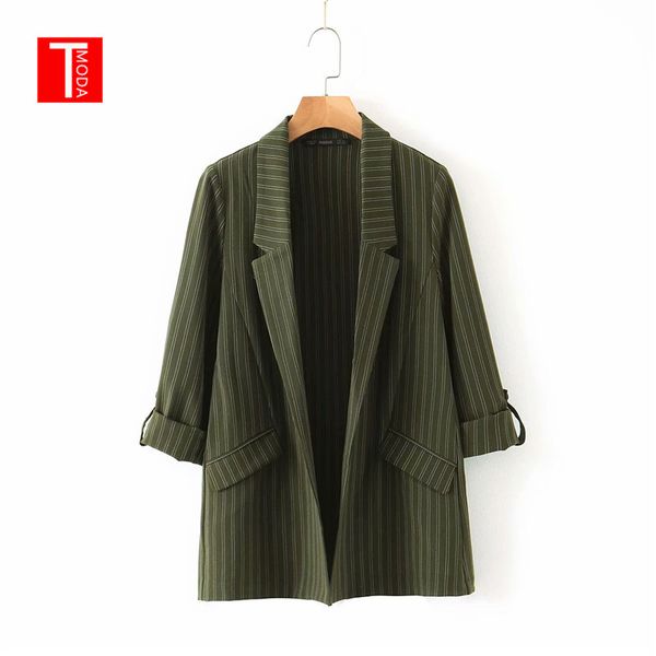 

women's suits & blazers tmoda 2021 striped elegant blazer coat notched collar office lady loose casual all-match long arrival 3 colors, White;black
