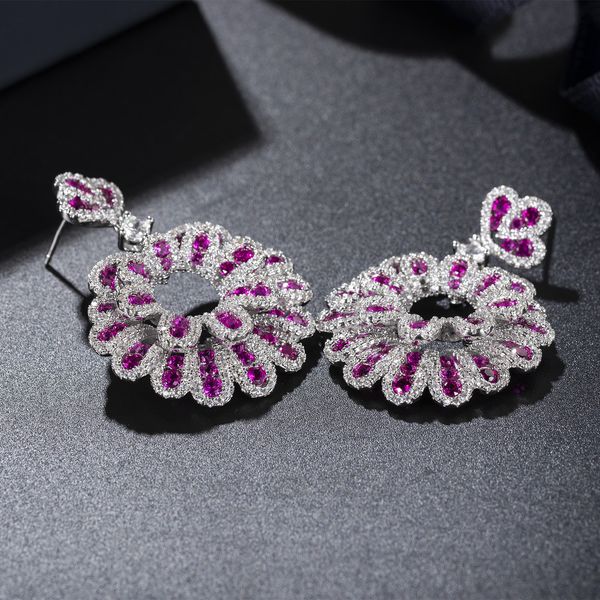 

fashionable red zircon luxury earrings for european and american foreign trade, Golden;silver