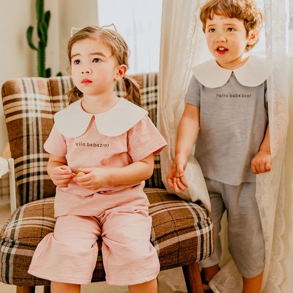 

2020 new arrival girls boys 2 pcs set t-shirt+pants summer kids suits 2-7 years, White