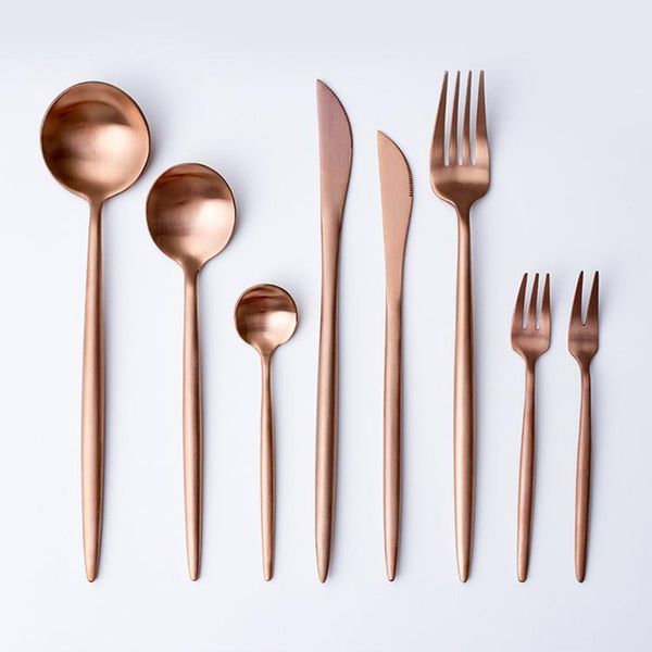 

newrose gold dinnerware set tableware fork knife spoon matte rose gold western metal stainless steel dinner knife fork flatware sets t2i5332