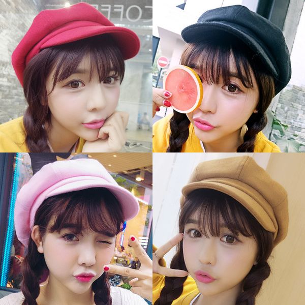 

new fashion wool women beret autumn winter octagonal cap hats stylish artist painter newsboy caps boina hats, Blue;gray