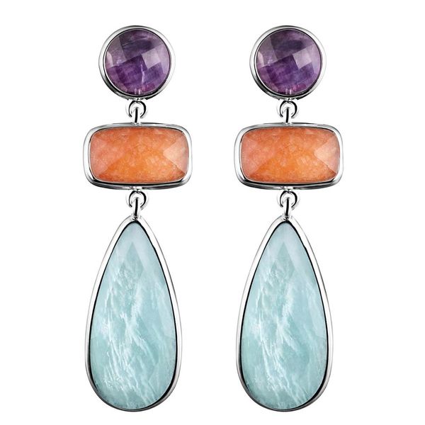 

dormith real 925 sterling silver earrings natural purple fluorite red aventurine amazonite drop earrings for women fine jewelry cj191203, Golden