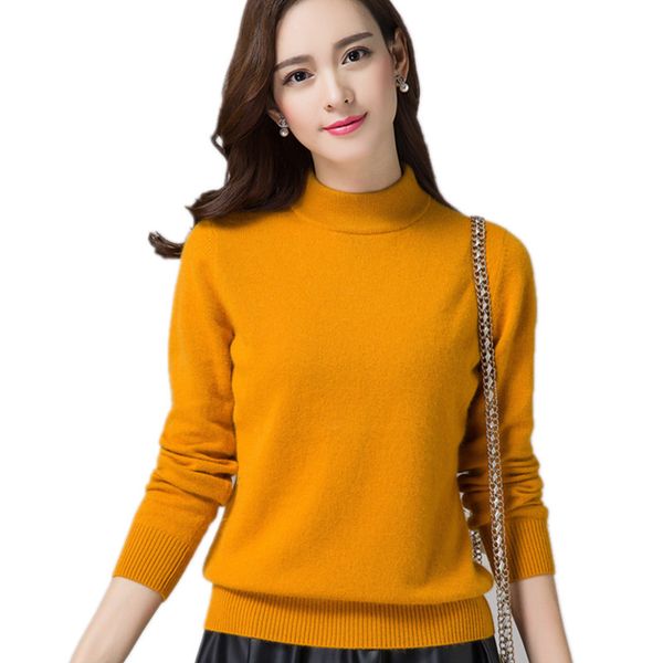 inverno moda- de gola alta suéter de cashmere cabeça de Slim cor sólida selvagem camisola de malha das mulheres de mangas compridas bottoming camisa de lã quente