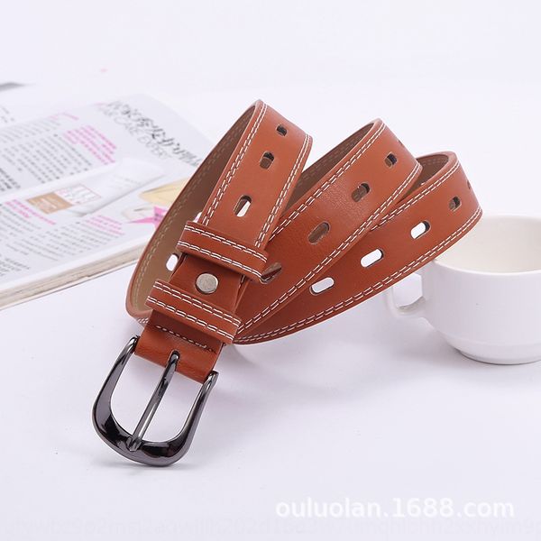 

women's simple and jeans all-match full hollowed-out jeans belt without punching holes women's belt, Black;brown