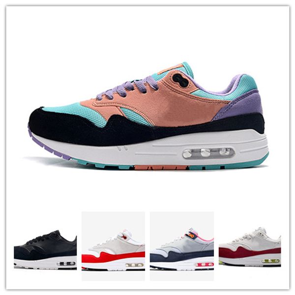 

men running shoes 1 87 bred jewel atomic teal parra elephant animal pack 1s 87s women mens trainers air sports sneakers, Black