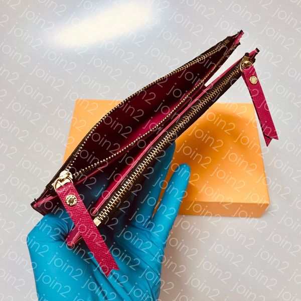 

m61269 adele wallet stylish designer fashion womens long dual zipper adÃ¨le wallet trendy luxury evening clutch coin card purse holder canvas, Red;black