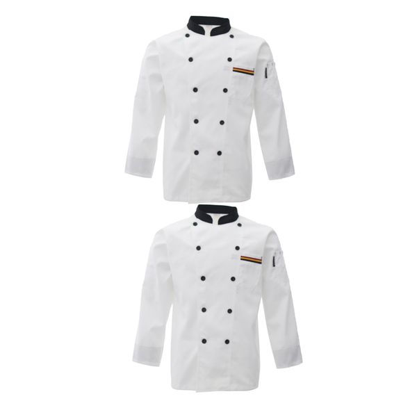 

2pcs белый l chef пальто chef куртка с длинным рукавом дышащий winter спецодежда