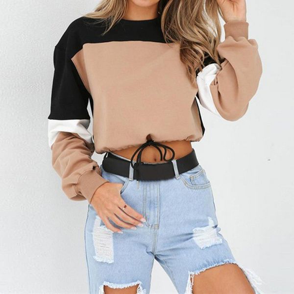 

calofe 2018 new women autumn christmas casual hoodies for woman harujuku patchwork fashionable lace up loose sweatshirt, Black