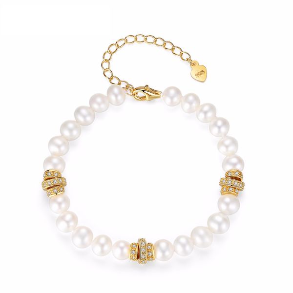 

fenchen romantic white pearls women bracelets & bangles 925 sterling silver parts pearl female chain link bracelets gift ab012, Golden;silver