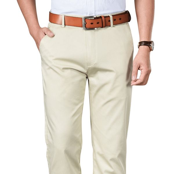 

men's pants 4 colors business smart casual cotton straight trousers male brand khaki black navy blue rice white