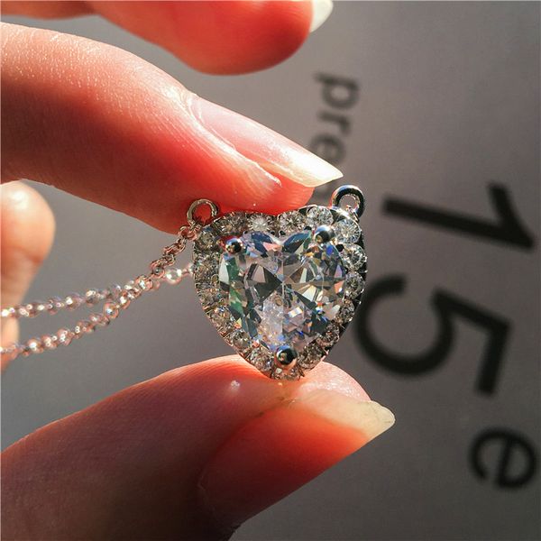

romantic female big heart pendant necklace boho 925 silver chain necklaces for women crystal zircon wedding necklace jewelry