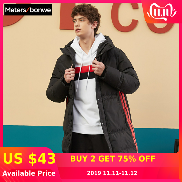 

metersbonwe 2019 new down winter jackets long thick winter down coat men solid colour fashion overcoat outerwear warm 229409, Black