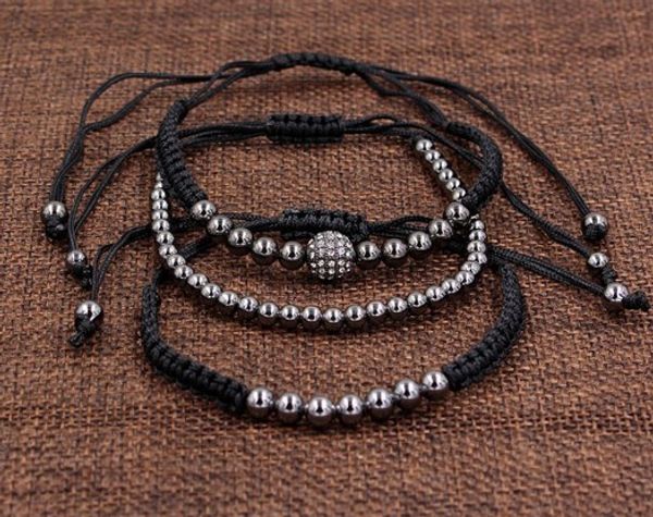 

4mm 3pcs/lot ntrh3 gold silver copper cz zircon cubic zirconia elastic ball bead punk macrame charm buddha yoga bracelet bangles, Black