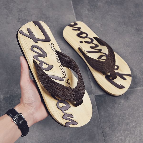 

summer new mens flip flops outdoor casual trending beach tongs homme beach-side hombre chanclas hombre indoor barefoot shoes, Black