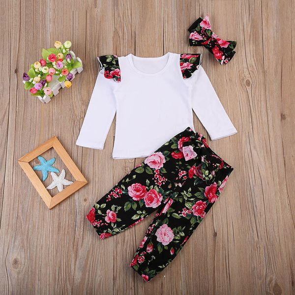 2018 Mode Mädchen Kleidung Sets Mädchen Stirnband + Blumen Hosen + Froal Shorts Ärmel 3 Stück Sommer Blumen Outfit Kinder Kleidung Set