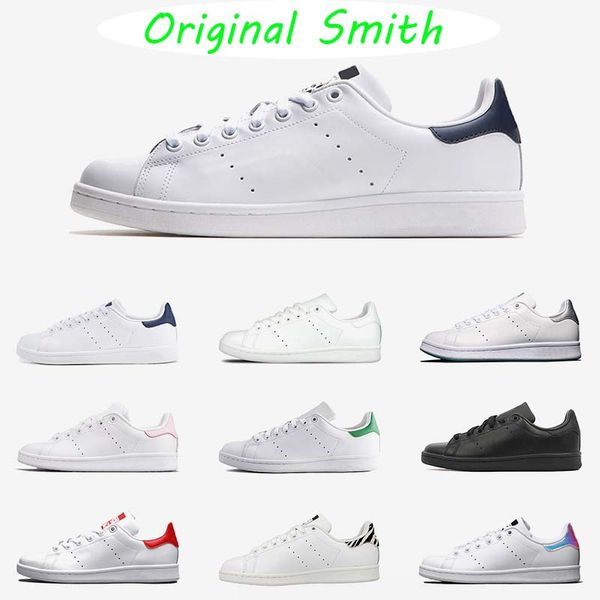 

original stan smith men women sports shoes van green black white blue red pink silver mens stan fashion leather shoe flats sneakers 36-45, White;red