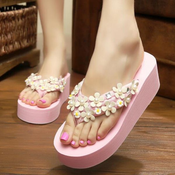 

women slipper sandals wedges slippers platform leather peep toe crystal elegant female sandals ladies summer shoes flip flops, Black