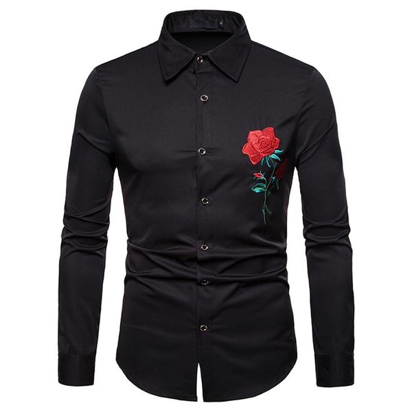 

youyedian 2019 men's autumn winter luxury casual gold embroidery long sleeve shirt blouse new arrival, White;black