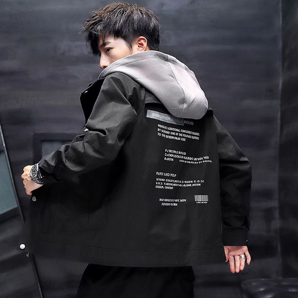 

6620 # detachable hat jacket korean-style trend handsome 2019 new style autumn casual popular brand cool jacket, Black;brown