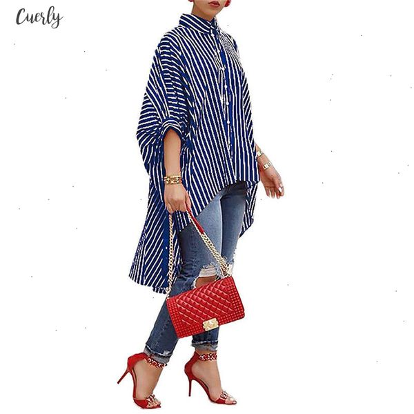 

stand collar sleeve half new fashion women ladies casual loose blouse striped printed irregular casual street wear clothes shirt, White