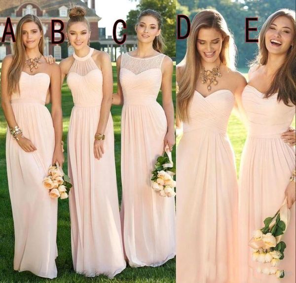 

2018 v neck a line bridesmaid dresses flow chiffon summer bridesmaid formal prom party dresses ruffles wedding guest gowns cheap, White;pink