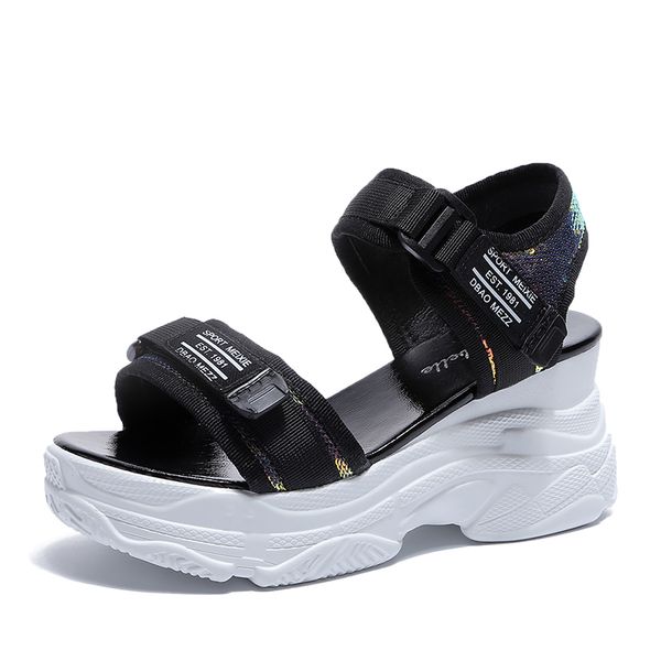 

2020 pumps high heeled sandals female summer women thick bottom shoes wedge with open toe platform shoes increased, Black