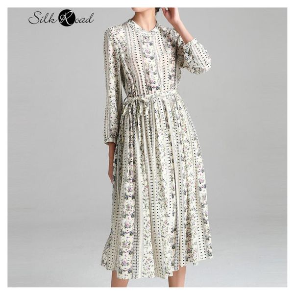 

silviye retro art pleated long dress silk dress women silk waistband show thin party blusas mujer de moda 2020, Black;gray