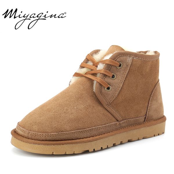 

fashion beckham snow boot for men lace-up winter shoes real sheepskin leather nature wool fur ankle short boots ing, Black