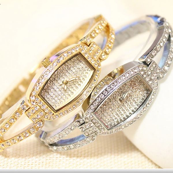 

fully diamond wrist watches for women watch women waterproof fashion ladies watch quartz tonneau watches, Slivery;brown