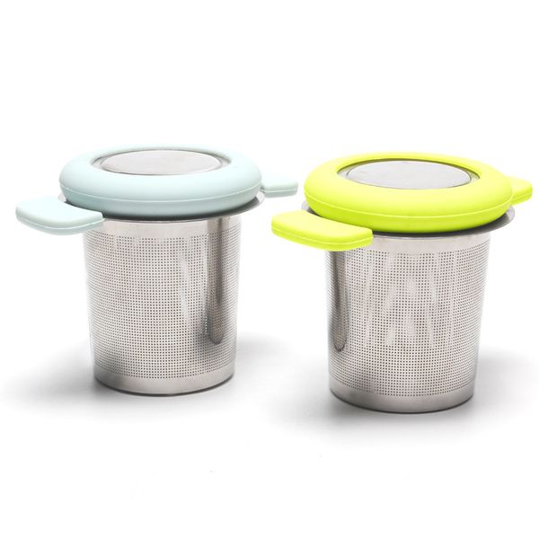 

loose leaf tea infuser strainer 304 stainless steel basket fine mesh leakage silicone double handle teapot filter big