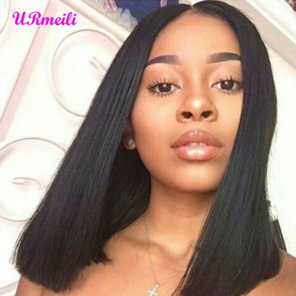 

13x4 short ombre bob wig brazilian lace front human hair wigs for black women with baby hair straight full end lace frontal wig, Black;brown