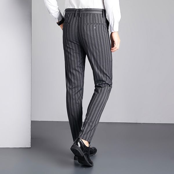 

2020 suit pants fashion elegant mens dress pants solid color straight stripe trousers men's slim fit smart casual black, White;black