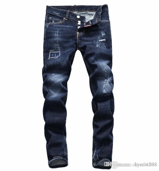

european standing men's jeans, men's jeans, a pair of skinny jeans and black embroidered skulls#064, Blue
